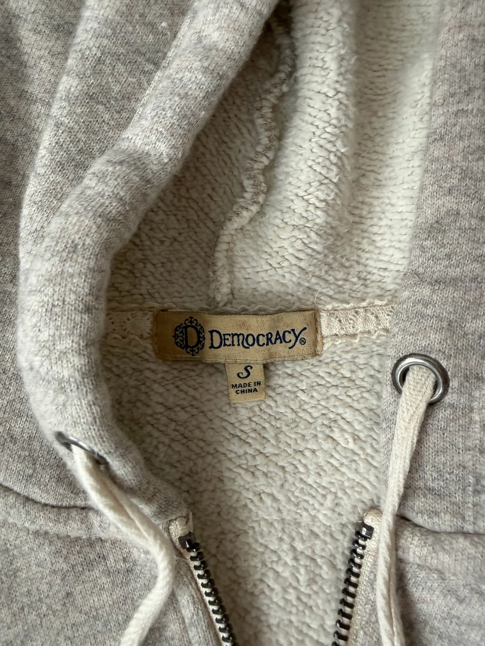 Democracy Distressed Gray Embroidered Floral Zip Hoodie Jacket. Size Small - Picture 3 of 9